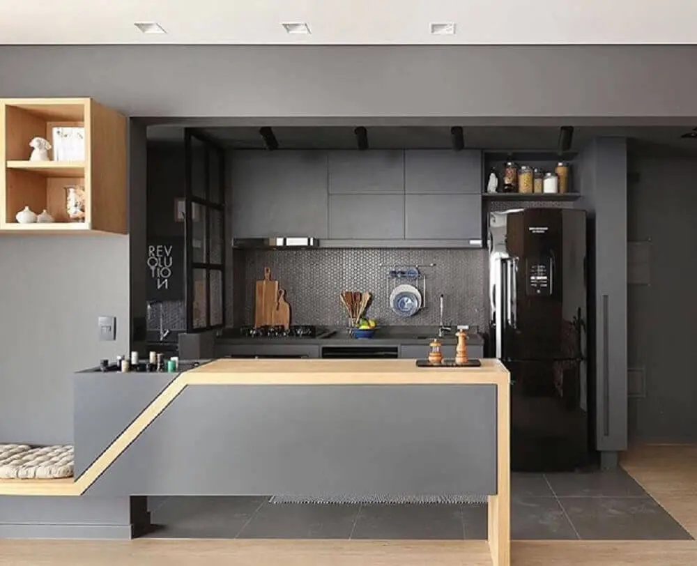 balcão de cozinha com decoração moderna