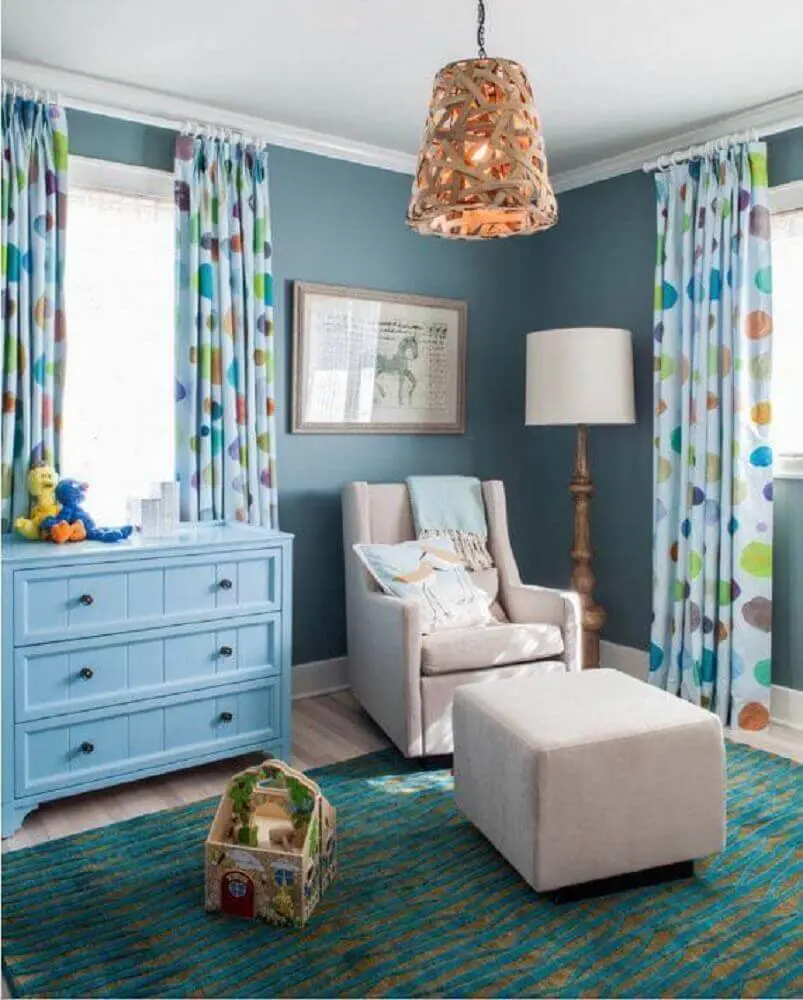 cômoda infantil azul para decoração de quarto de bebê