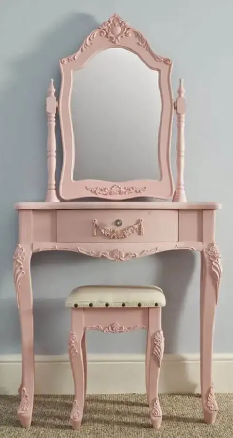 design provençal para penteadeira com espelho pintada de rosa