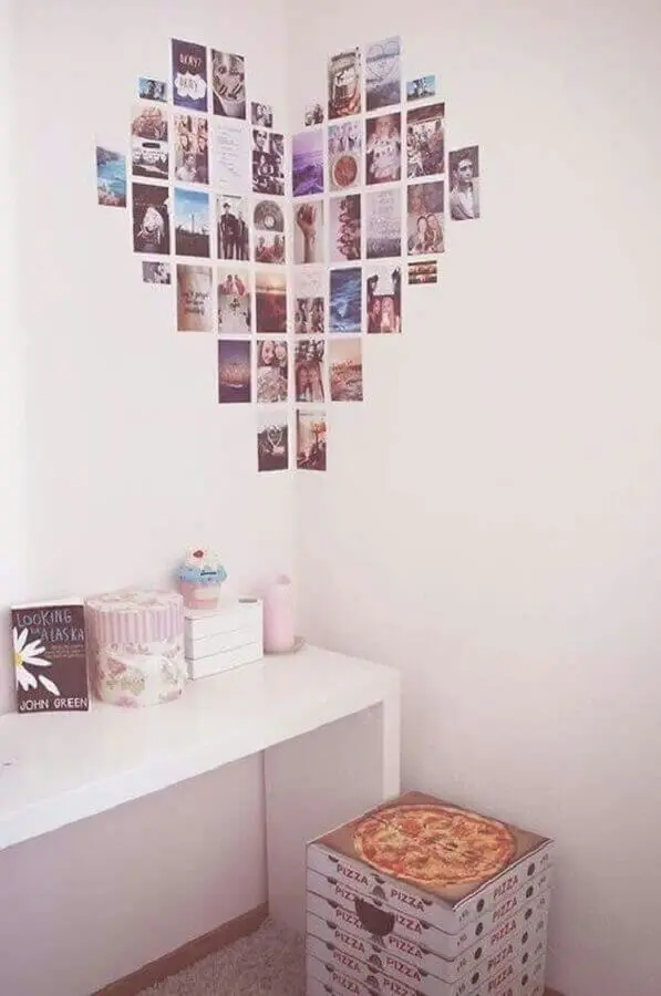 fotos em formato de coração para decoração de parede de quarto