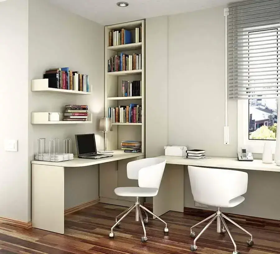 mesa e cadeira para escritório com decoração clean