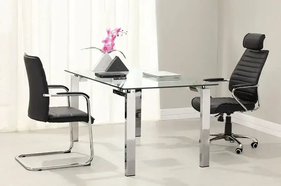 modelo de vidro para mesa e cade para escritório preta