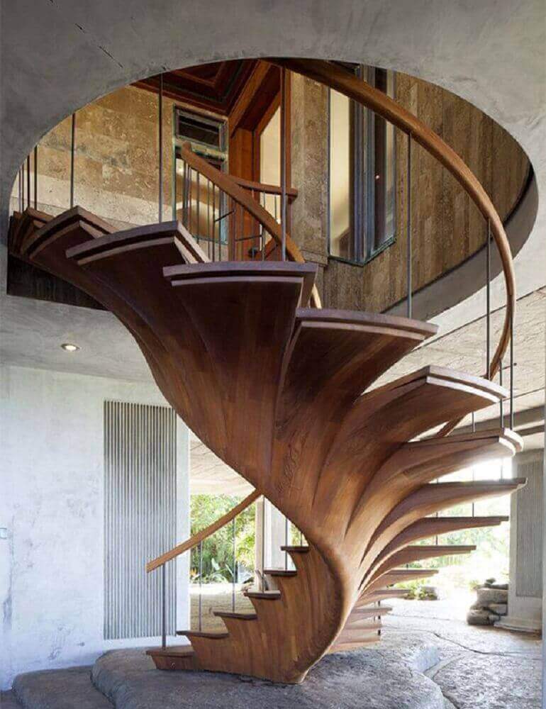 modelo moderno de escada caracol de madeira