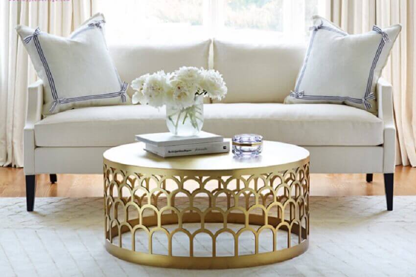 modelo sofisticado de mesa redonda dourada para sala de estar 