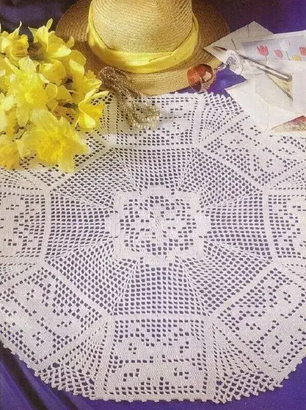 ponto para toalha de mesa redonda de crochê