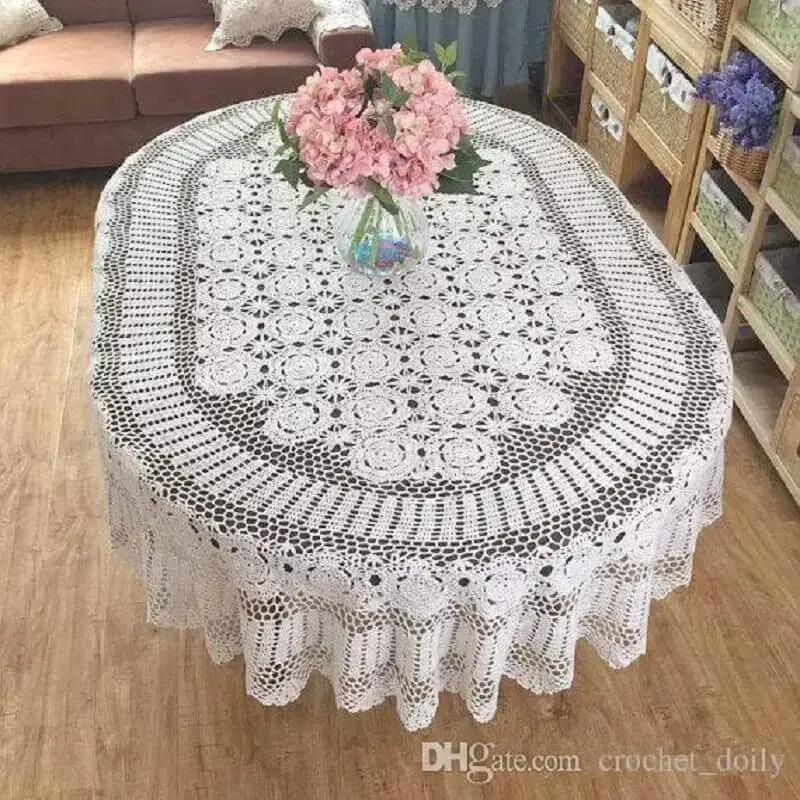 toalha de mesa de crochê oval