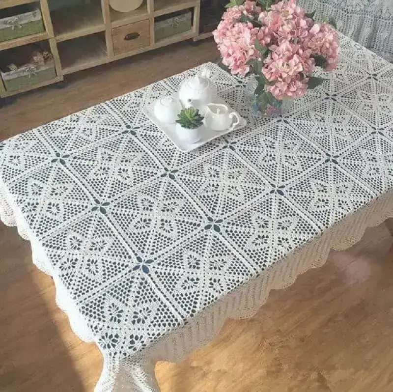 toalha de mesa de crochê retangular