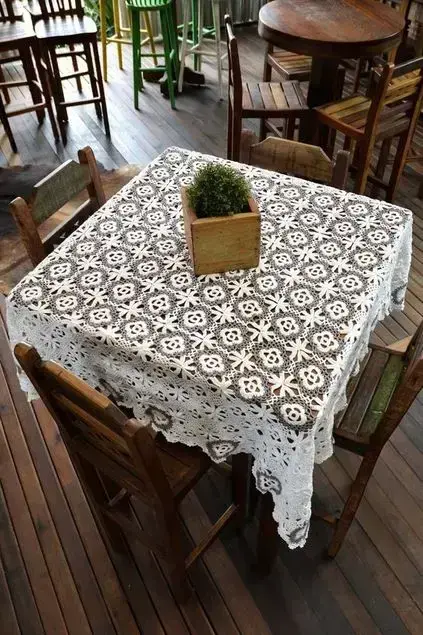 toalha de mesa de crochê - toalha de mesa branca 