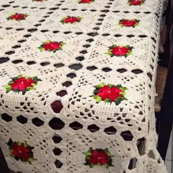toalha de mesa de crochê - toalha de mesa branca com flores 