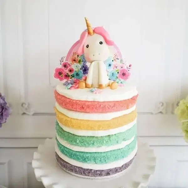 Festa de unicórnio bolo arco iris