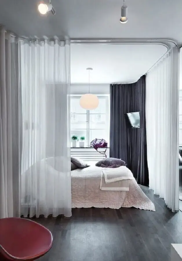 cortina divisória de ambiente para quarto com decoração clean