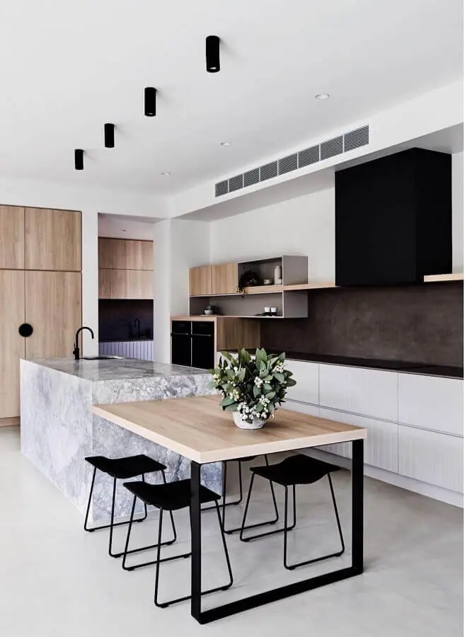 cozinha moderna e minimalista com ilha de mármore carrara - foto pinterest