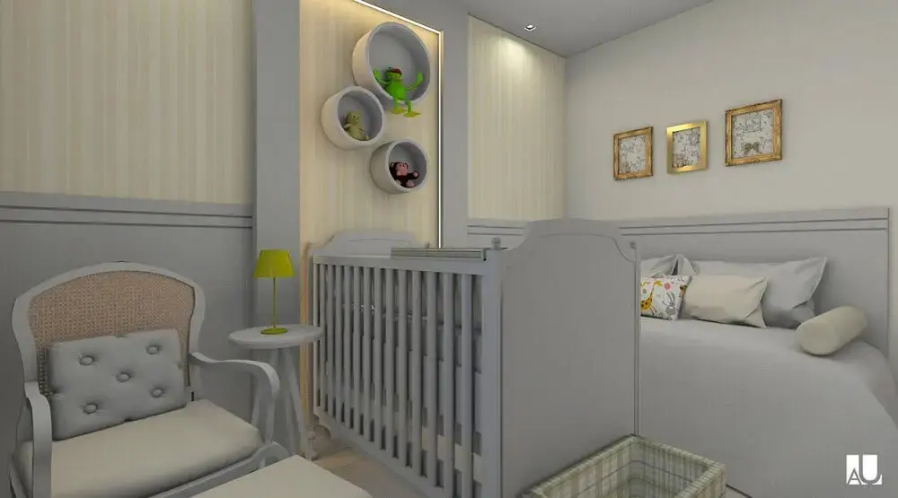 decoração com nicho redondo para quarto de bebê com ursinhos de pelúcia