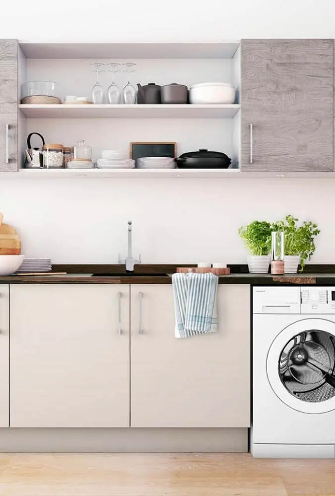 ideia de nichos para cozinha integrada á lavanderia