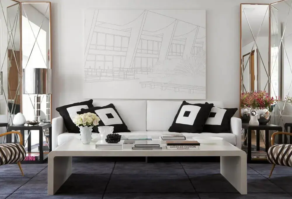 modelo minimalista de quadro grande para sala com decoração clean
