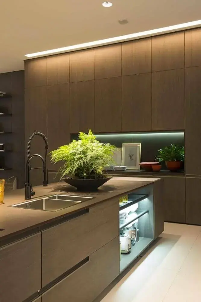 nichos para cozinha sofisticada com iluminação embutida