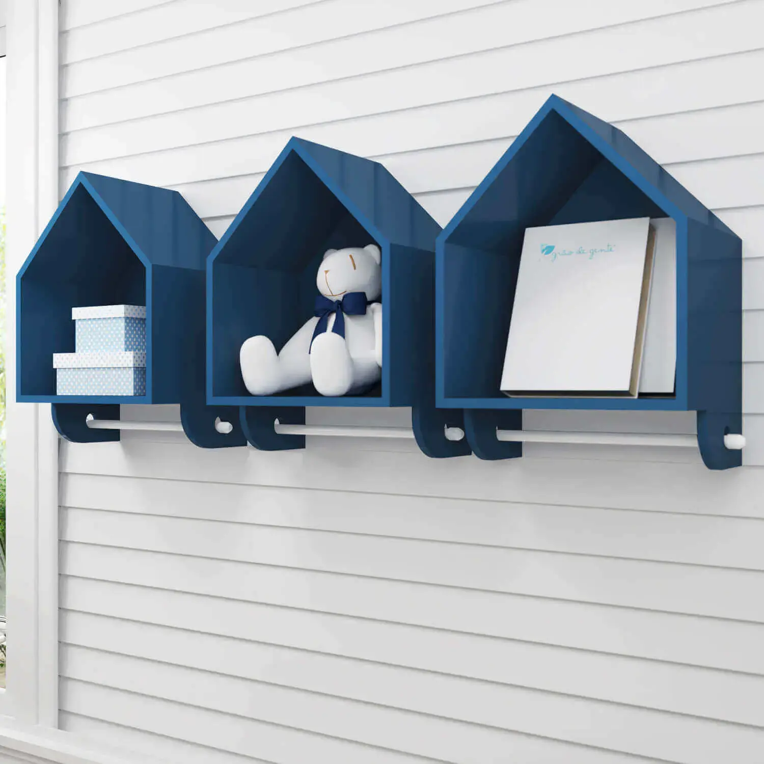 nichos para quarto de bebê - nichos azuis de casinha 