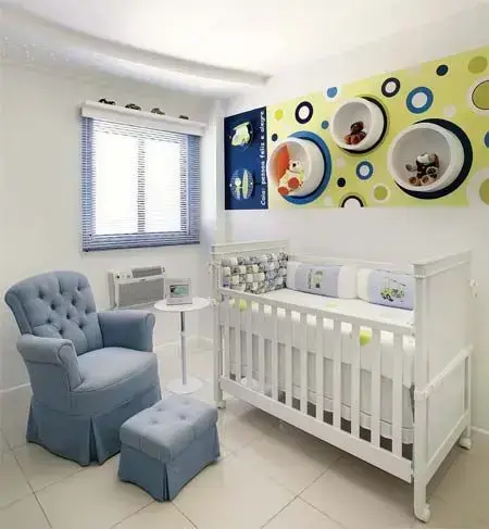 nichos para quarto de bebê - nichos redondos em papel de parede 