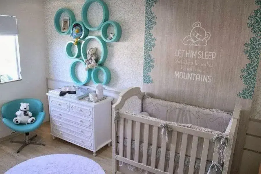 quarto de bebê menino decorado com nicho redondo para quarto de bebê