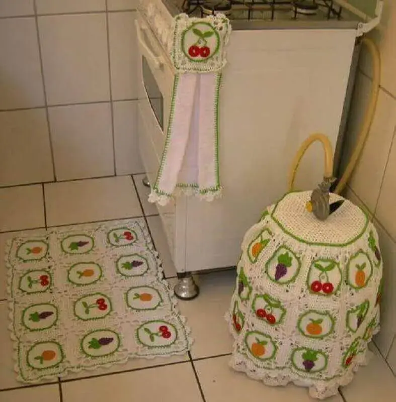 Jogo de tapete de crochê para cozinha com estampa de frutas Foto de Pinterest