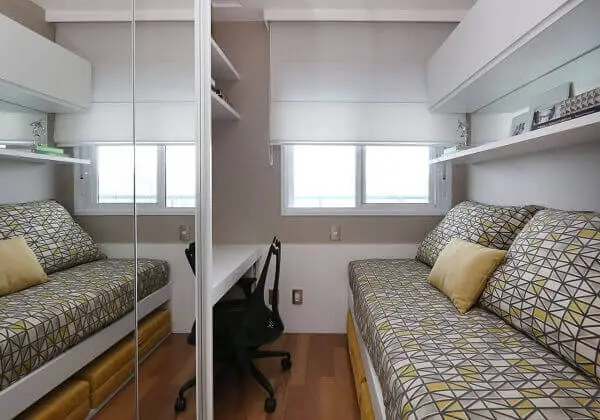 Modelos de quartos com armário suspenso nicho e espelho