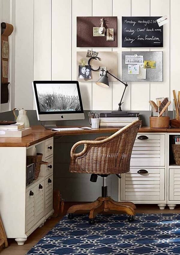 Os móveis de vime podem decorar diferentes ambientes incluindo o home office. Fonte: Lolafá
