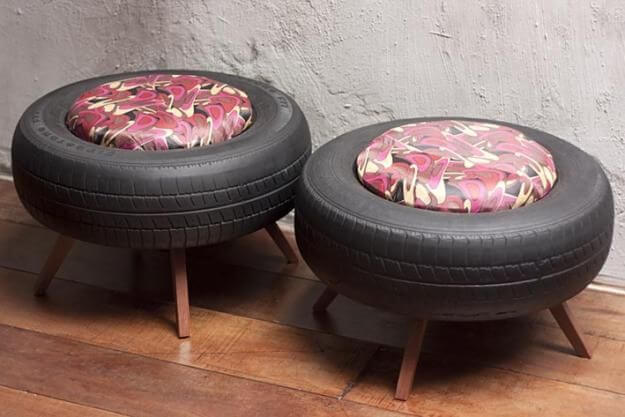 Puff de pneus com almofada colorida Foto de Pinterest