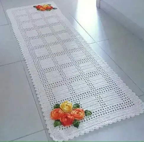 Tapete de crochê para cozinha branco com flores Foto de Pinterest