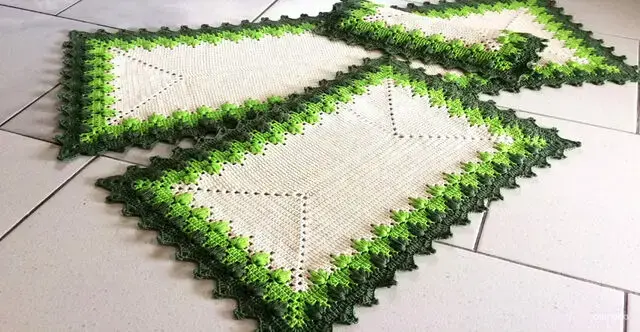 Tapete de crochê para cozinha - tapetes verdes e bejes 