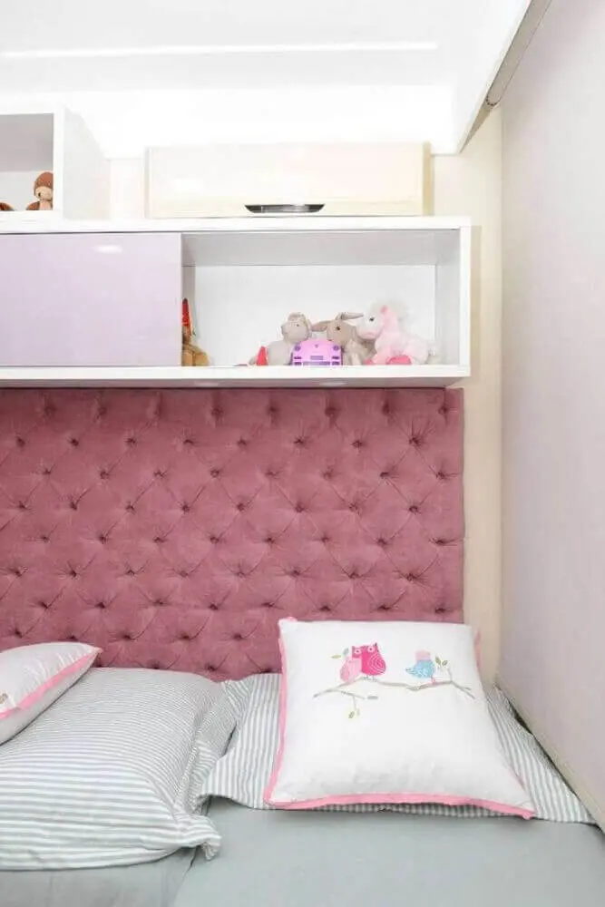 cabeceira capitonê solteiro rosa para decoração de quarto de menina- Foto Home Decoo