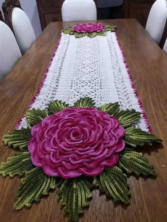 crochê - caminho de mesa de crochê de flor 