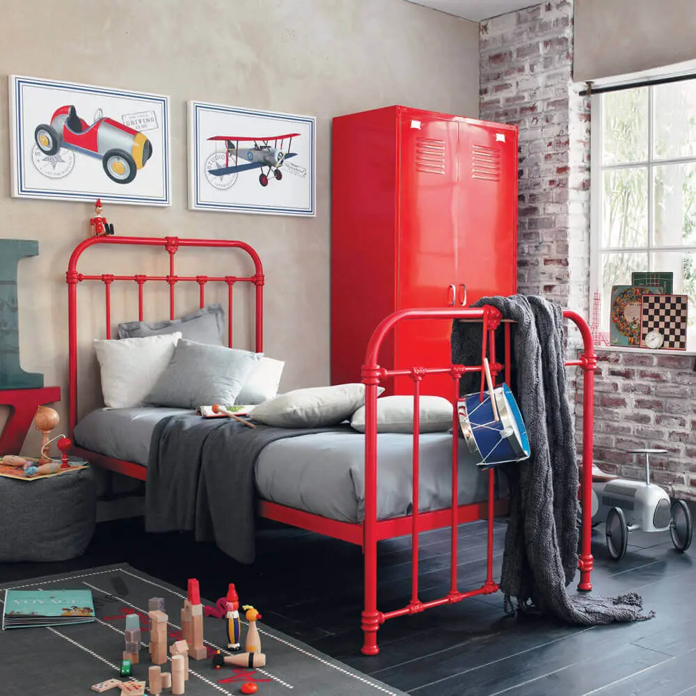 decoração moderna e industrial para quarto vermelho e cinza