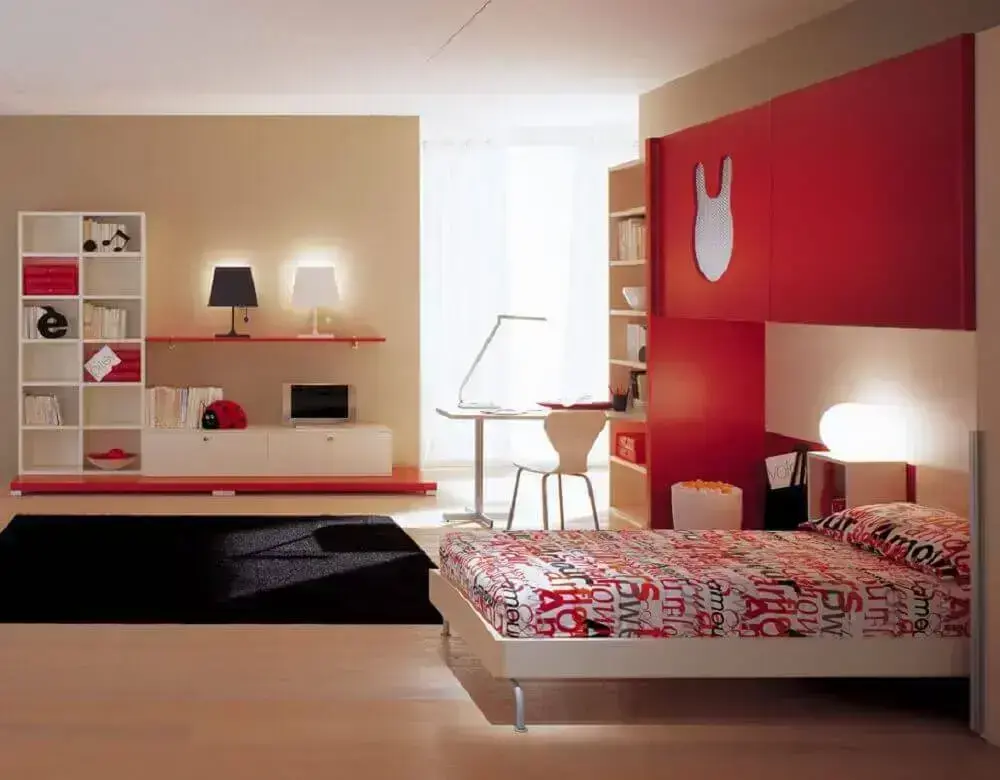 decoração quarto vermelho de solteiro - Foto Pinterest