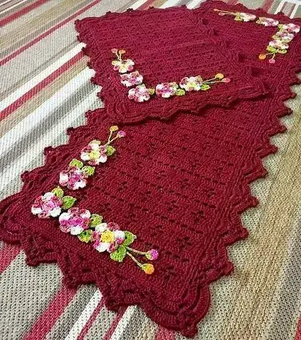 tapete de crochê para cozinha - tapete com carreira de flores 