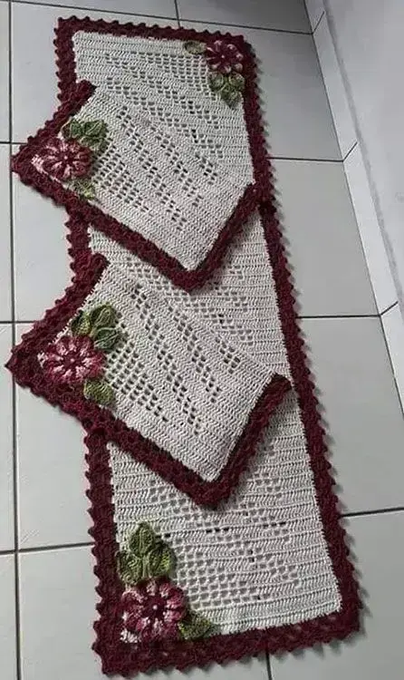 tapete de crochê para cozinha - tapete com flores 