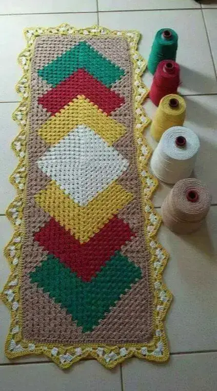 tapete de crochê para cozinha - tapete de crochê colorido 