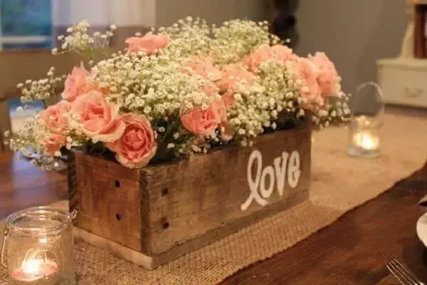 Engagement decoration wooden box with flowers