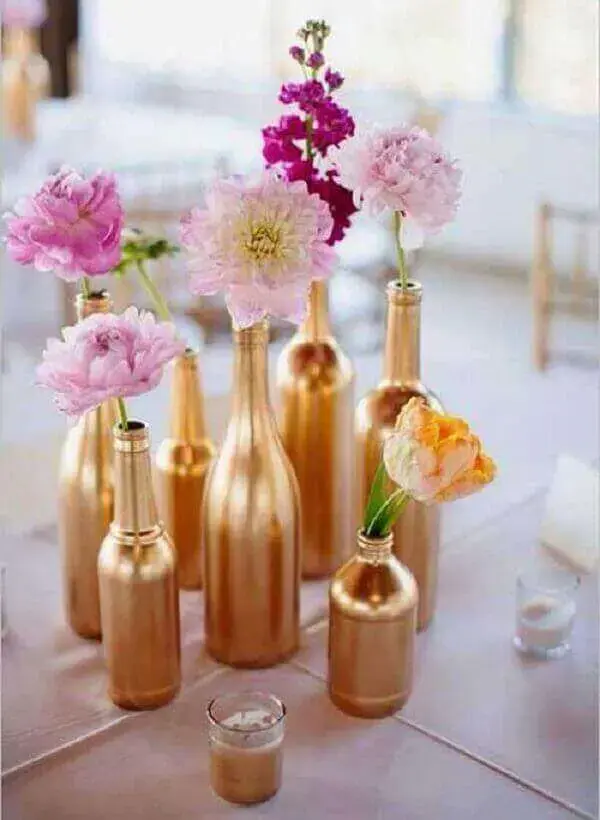 Engagement decoration gold bottles