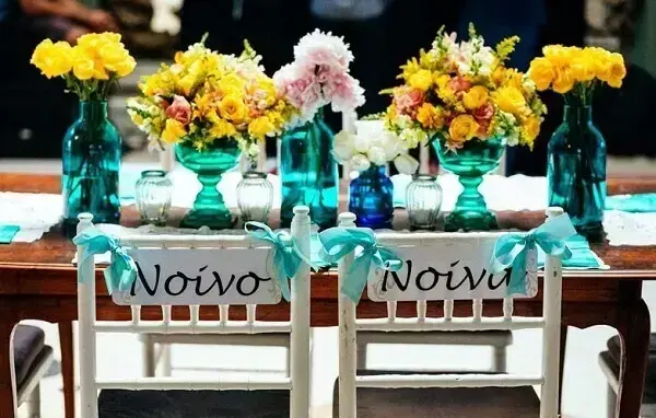 Engagement decoration for the bride and groom table