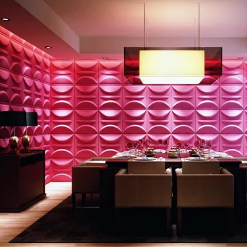 Paredes de gesso 3D cor de rosa em sala de jantar Foto de Otimizi Ambientes