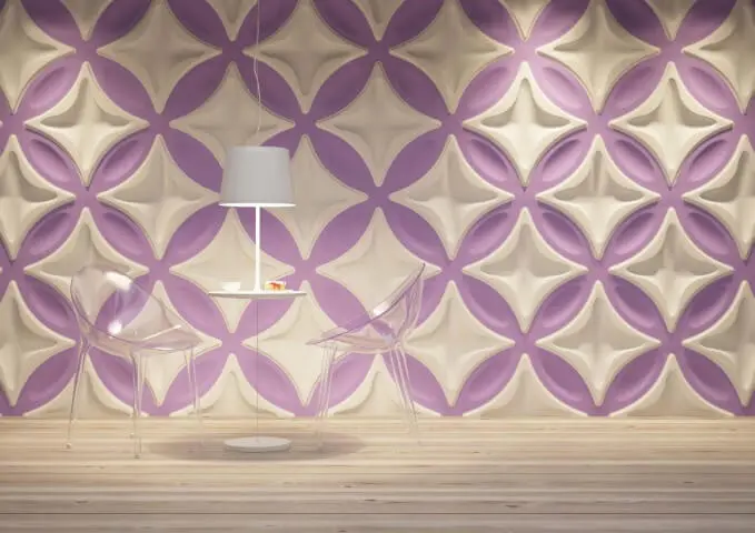 Sala de jantar moderna com gesso 3D com padrões grandes Foto de Isol Design