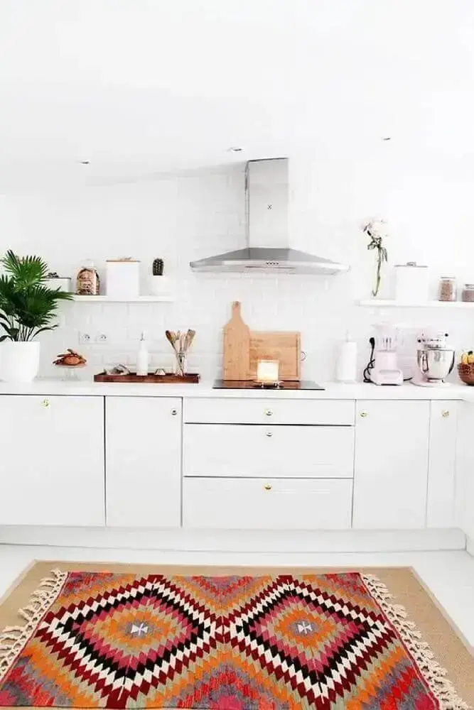 decoração com tapete de cozinha estampado Foto Estopolis