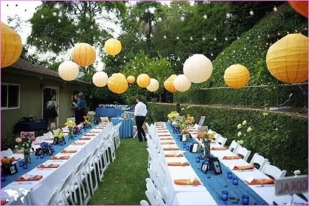 decoração de casamento em casa com luminárias de papel Foto Wedding Party Theme Decor