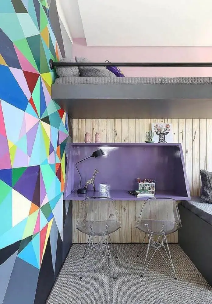 decoração moderna para quarto com parede colorida e móveis laqueados Foto Pinterest