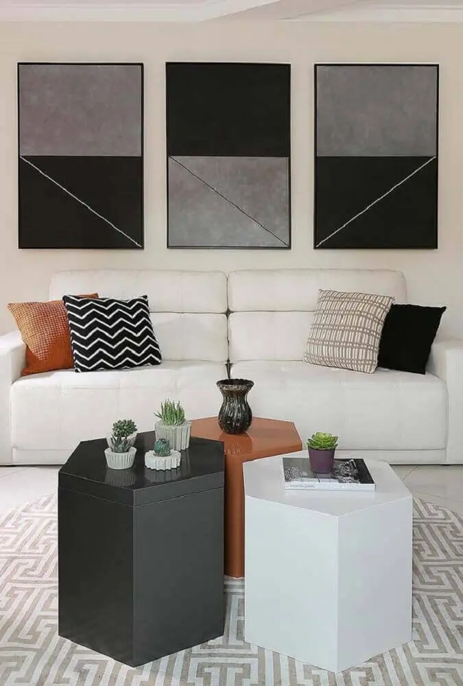 decoração para sala de estar moderna com móveis laqueados Foto Pinterest