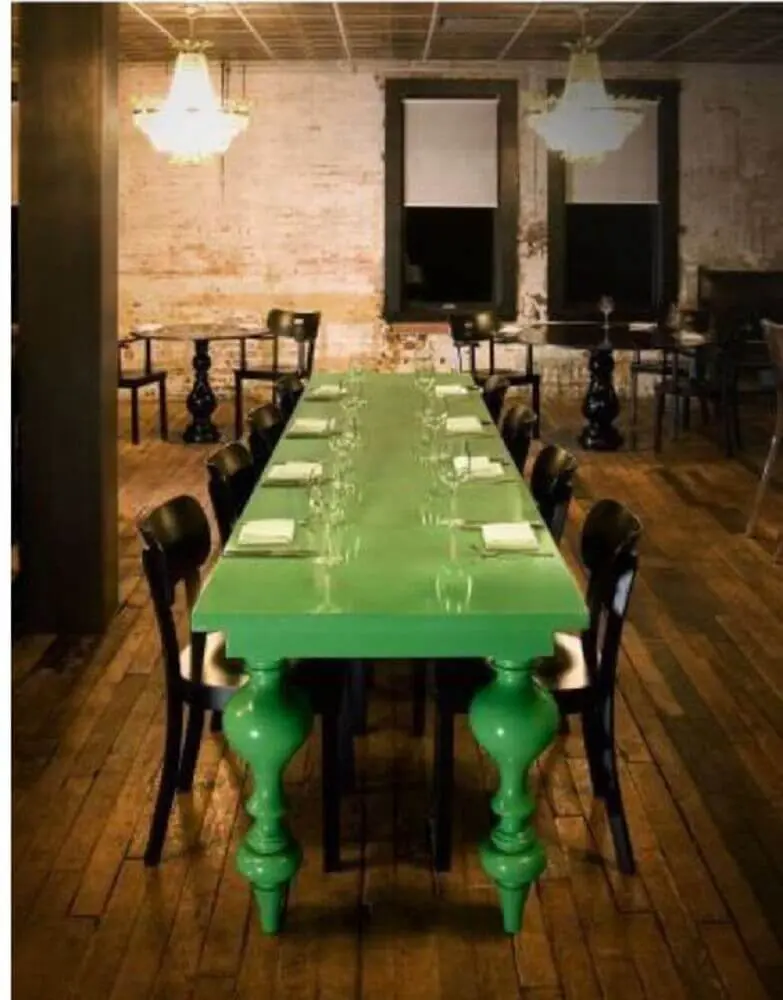 decoração rústica com mesa verde laqueada Foto Pinterest