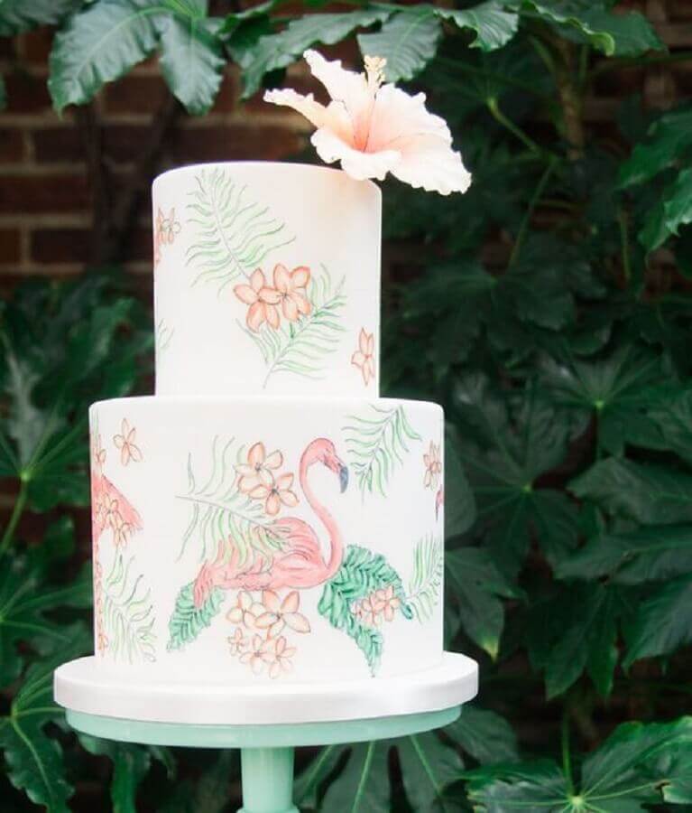 delicado bolo para festa flamingo tropical Foto Weddingomania
