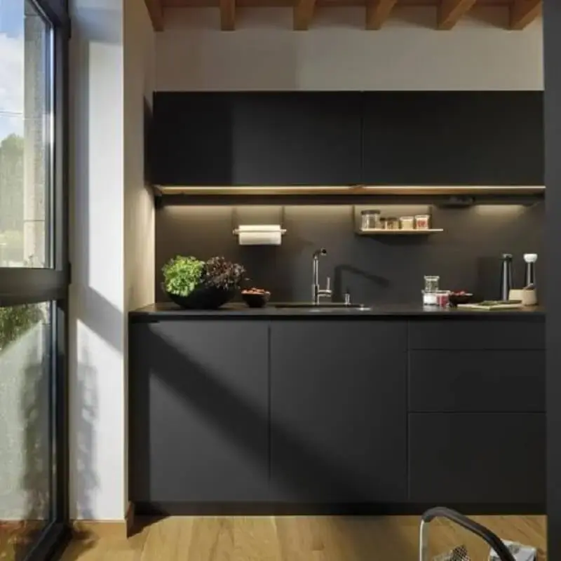 móveis laqueados fosco para cozinha preta moderna Foto Studio HL