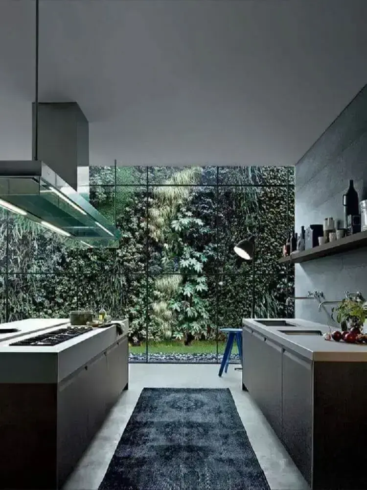 tapete para cozinha com decoração moderna em tons de cinza Foto Pinterest