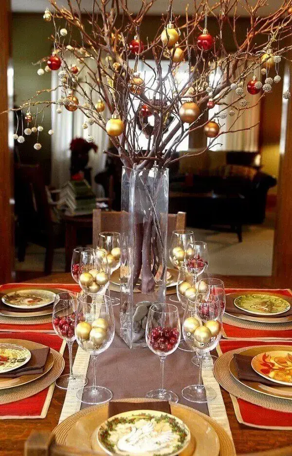 Decoração de natal simples e barata mesa de jantar